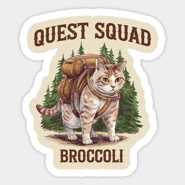 Quest Fantasy Squad Broccoli Funny Cat Sticker by ArtistTee ⭐⭐⭐⭐⭐